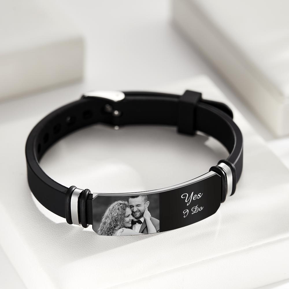 Custom Men's Bracelet Personalized Photo Engraved Bracelet Perfect Wedding Gift For Newly Married Couple - soufeelmy