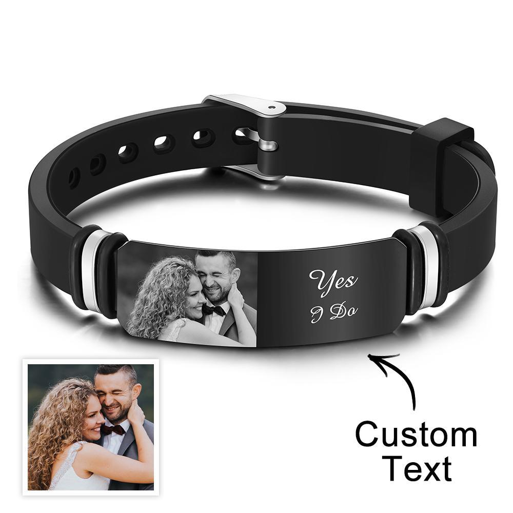 Custom Men's Bracelet Personalized Photo Engraved Bracelet Perfect Wedding Gift For Newly Married Couple - soufeelmy