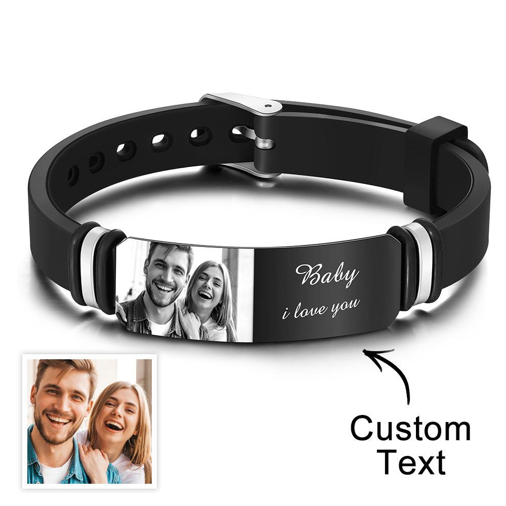 Custom Men's Photo Engraved Bracelet Wedding Gift For Anniversary Newly Married Couple Personalized Bracelet Black Filter And Color Printing Style - soufeelmy