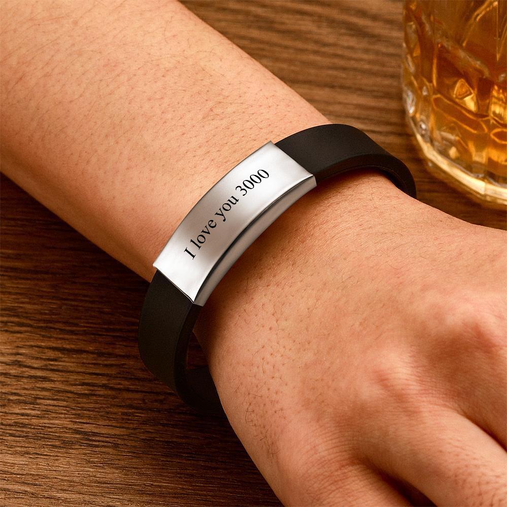 I Love You 3000 Bracelet Custom Leather Bracelet Personalized Engraving Bracelet Black Woven Leather Men's Bracelet - soufeelmy