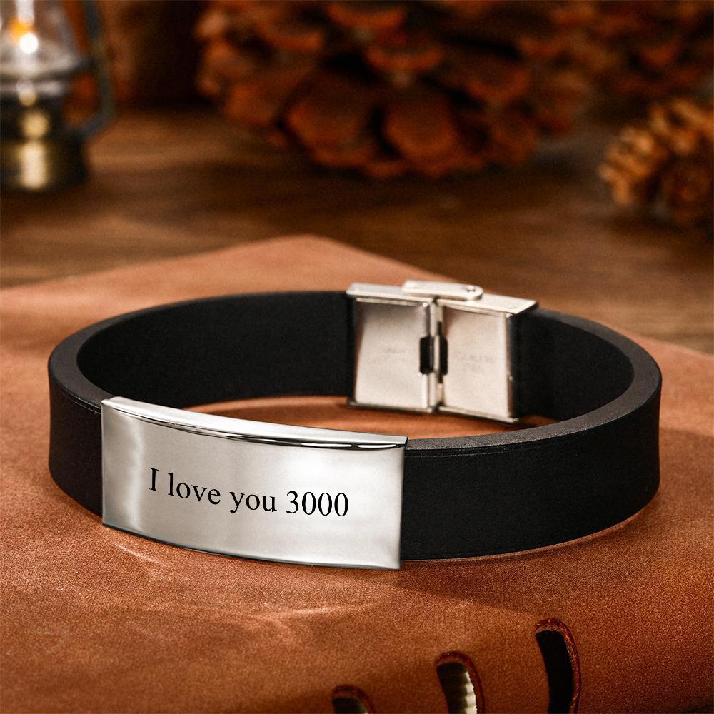 I Love You 3000 Bracelet Custom Leather Bracelet Personalized Engraving Bracelet Black Woven Leather Men's Bracelet - soufeelmy
