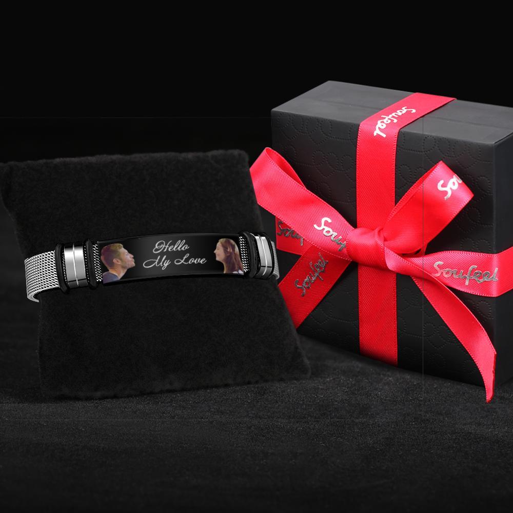 Custom Mens Bracelet With Double Photo And Engraved Words Best Gifts For Your Beloved One - soufeelmy