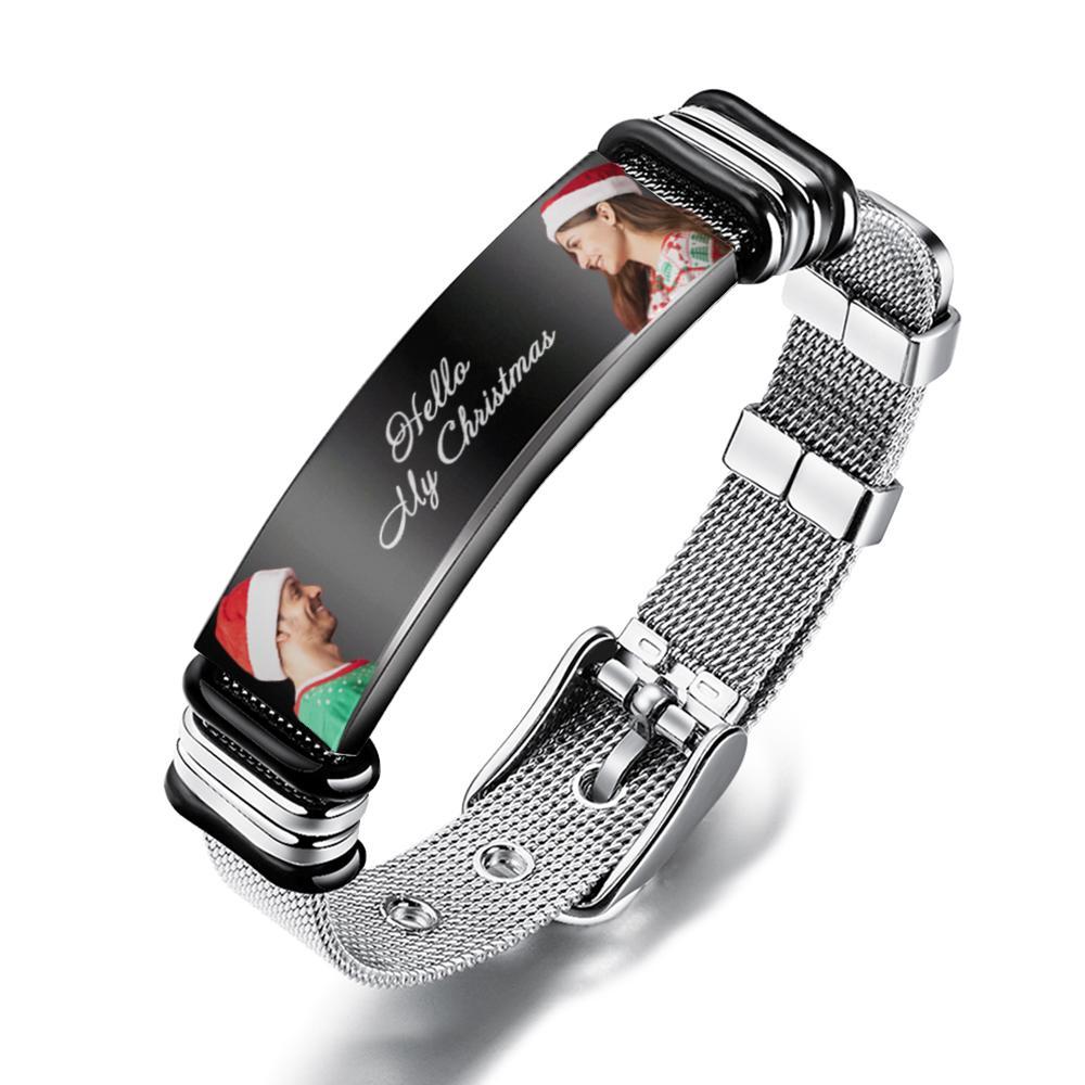 Custom Mens Bracelet With Double Photo And Engraved Words Christmas Gift For Your Loved Ones - soufeelmy