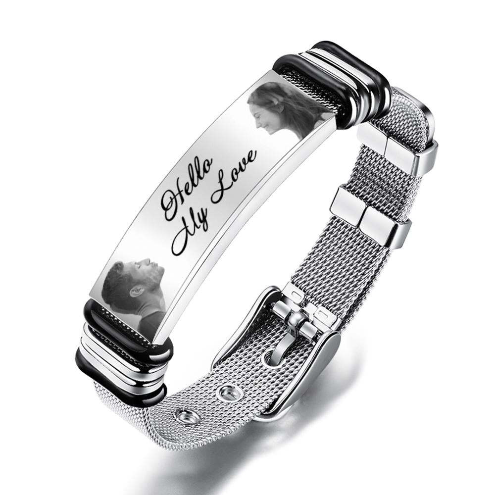 Custom Mens Bracelet With Double Photo And Engraved Words Best Gifts For Your Beloved One - soufeelmy