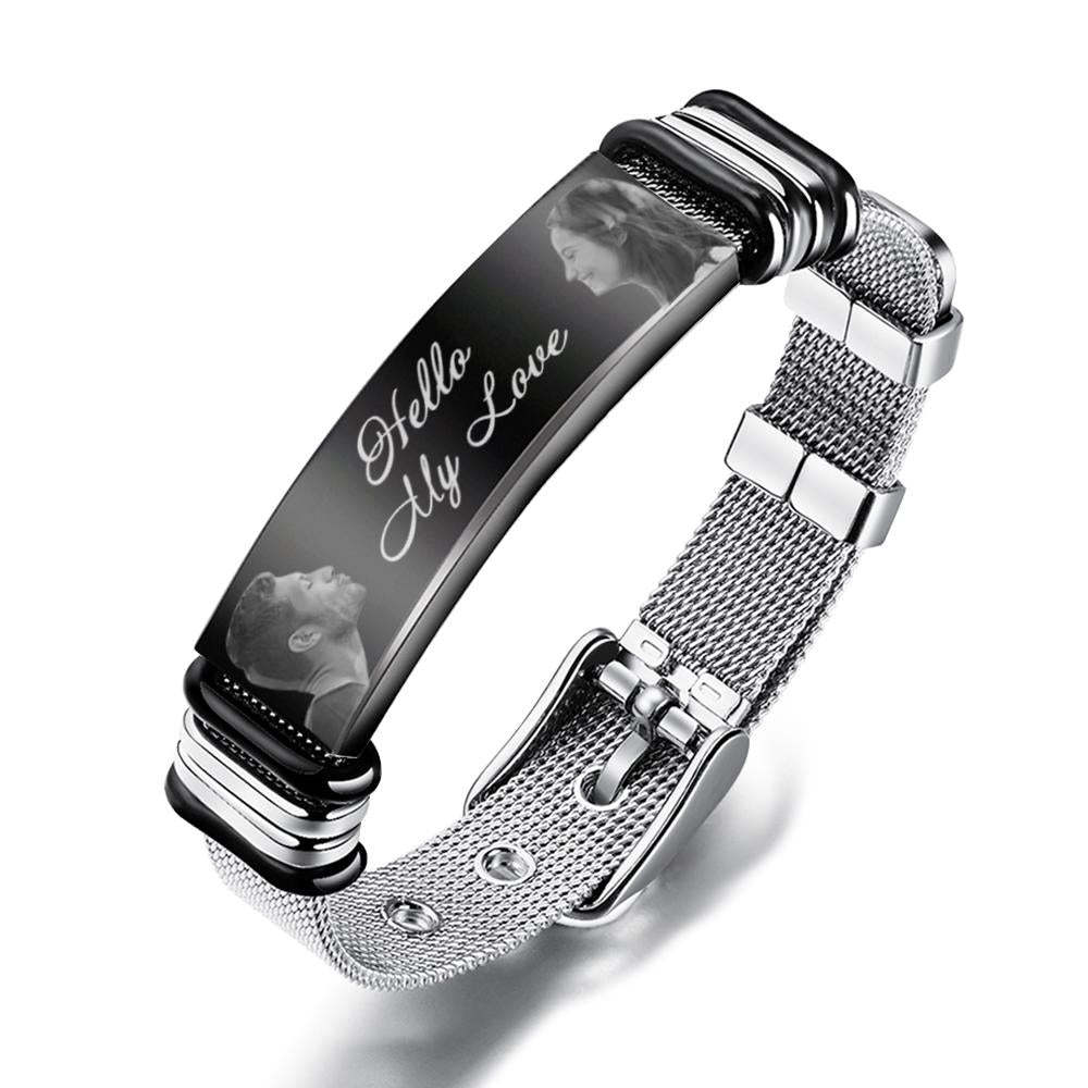 Custom Mens Bracelet With Double Photo And Engraved Words Best Gifts For Your Beloved One - soufeelmy