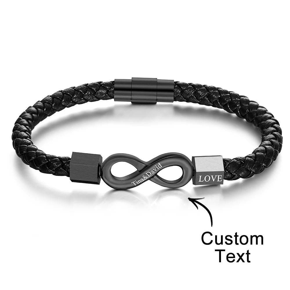 Custom Engraved Bracelet Infinity Leather Bracelet Gift for Boyfriend - soufeelmy