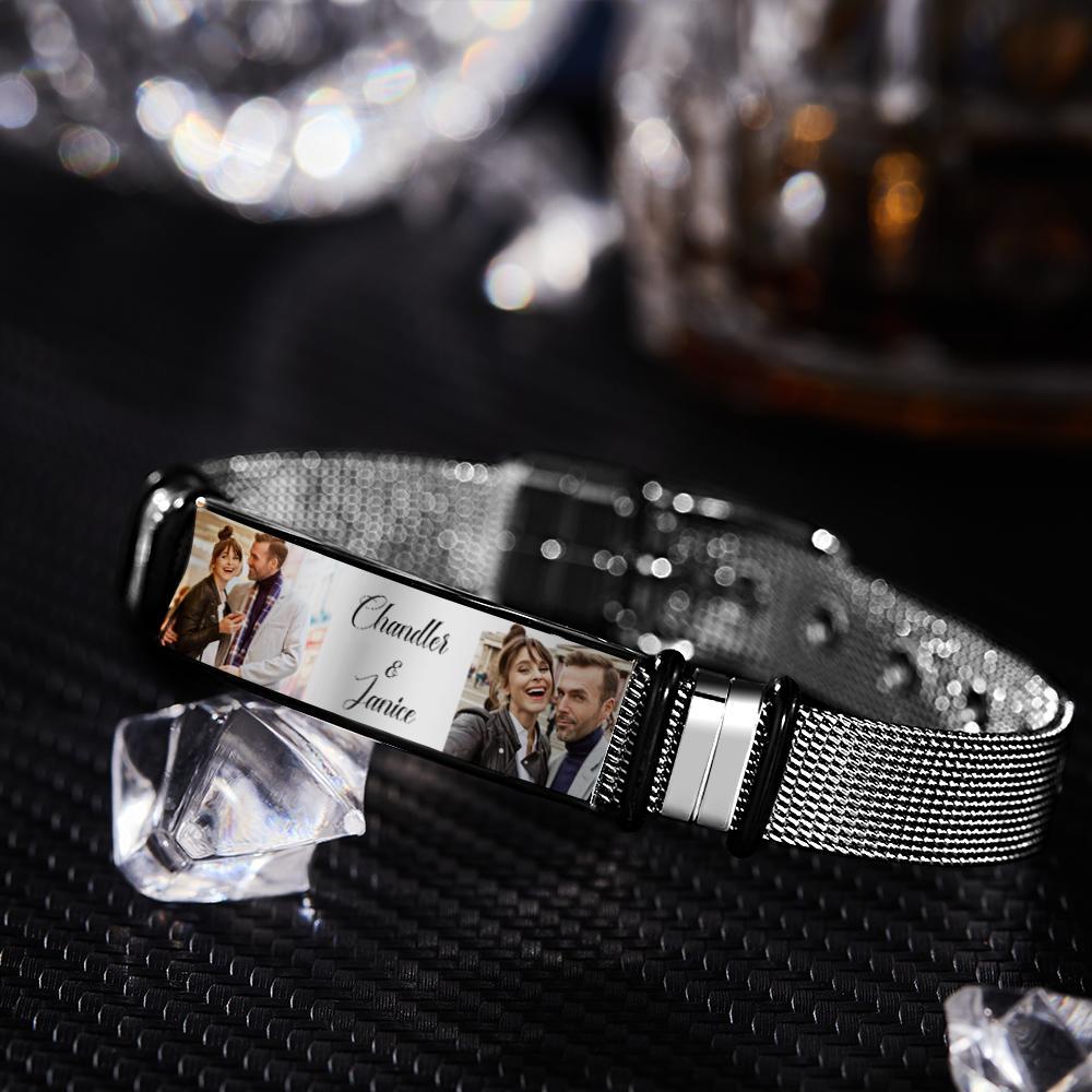 Custom Stainless Steel Mens Bracelet With Two Photo And Engraved Words Best Gifts For Lovers On Valentine's Day - soufeelmy