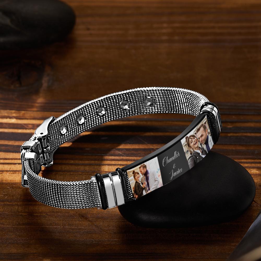 Custom Stainless Steel Mens Bracelet With Two Photo And Engraved Words Best Gifts For Lovers On Valentine's Day - soufeelmy