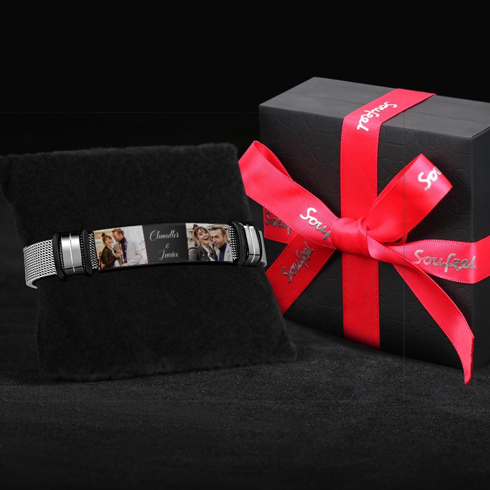 Custom Stainless Steel Mens Bracelet With Two Photo And Engraved Words Best Gifts For Lovers On Valentine's Day - soufeelmy