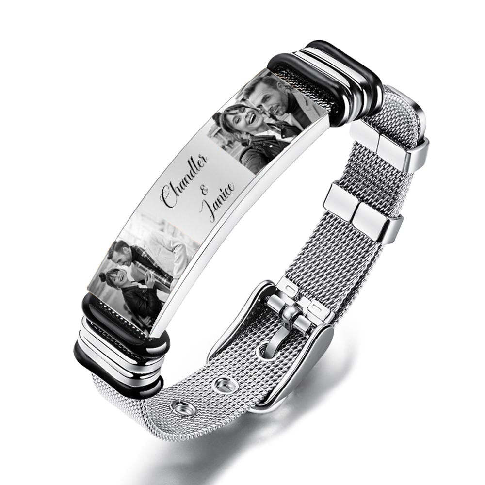 Custom Stainless Steel Mens Bracelet With Two Photo And Engraved Words Best Gifts For Lovers On Valentine's Day - soufeelmy