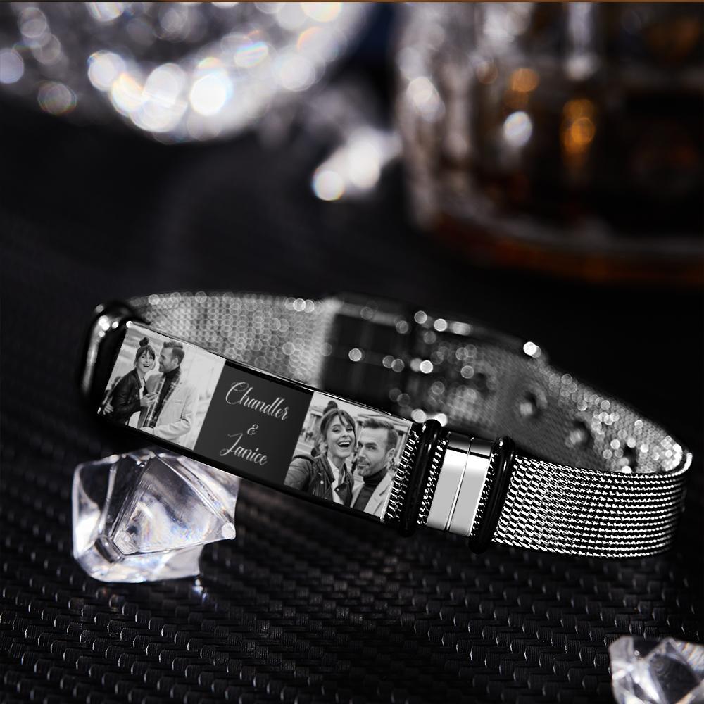 Custom Stainless Steel Mens Bracelet With Two Photo And Engraved Words Best Gifts For Lovers On Valentine's Day - soufeelmy