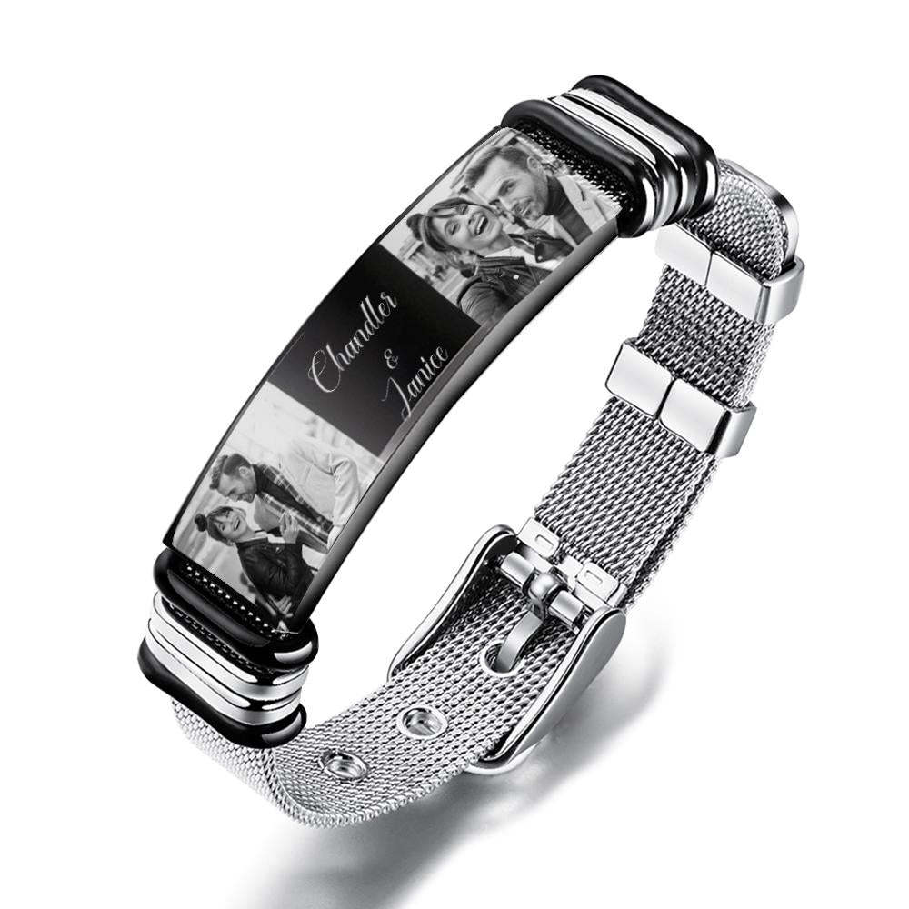 Custom Stainless Steel Mens Bracelet With Two Photo And Engraved Words Best Gifts For Lovers On Valentine's Day - soufeelmy