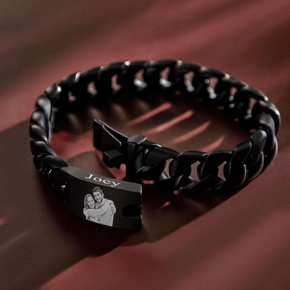 Custom Photo Engraved Thick Chain Bracelet Punk Gifts For Him - soufeelmy