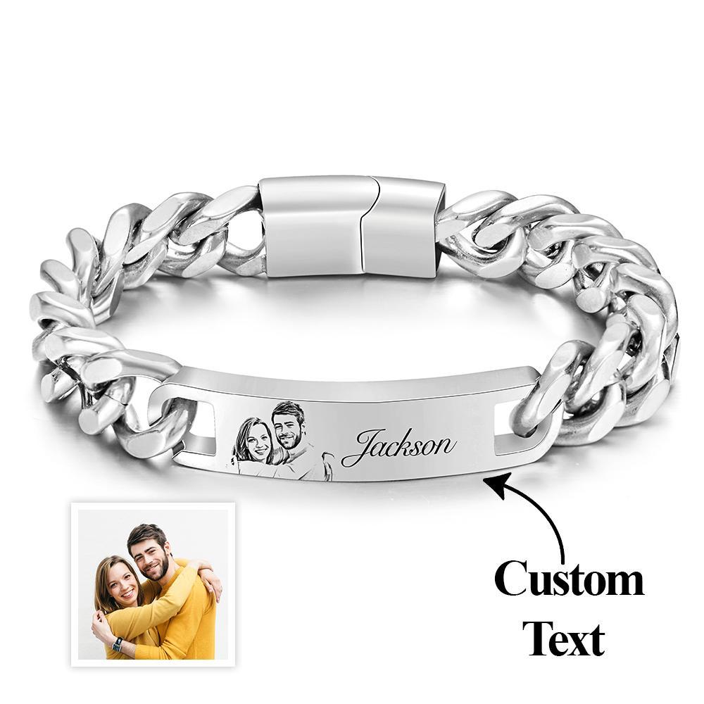 Custom Engraved Men's Bracelet Stainless Steel Photo Vintage Bracelet Jewelry Father's Day Gifts - soufeelmy