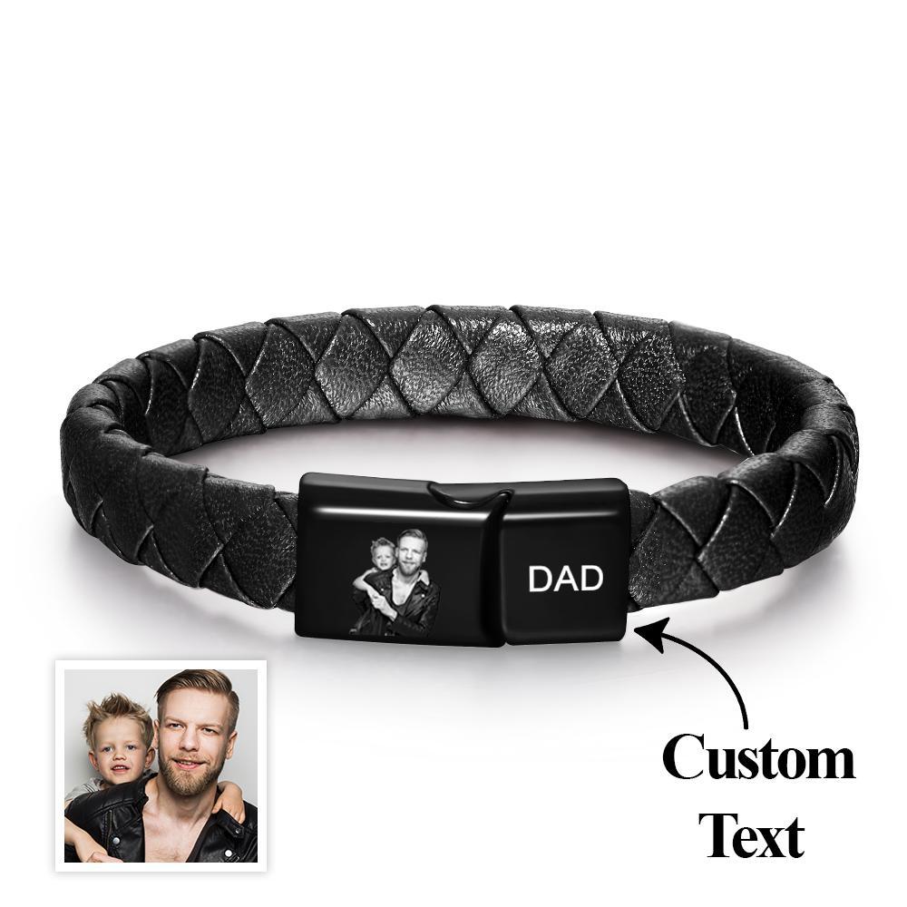 Custom Photo Engraved Bracelet Men's Bracelet Leather Father's Day Gift - soufeelmy