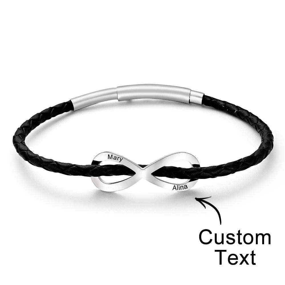Engraved Infinity Sign Bracelet Set Personalized Leather Bracelet For Couples - soufeelmy
