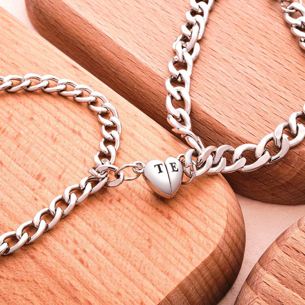 Custom Engraved Magnetic Bracelet Set Heart Shaped Matching Bracelet For Couples - soufeelmy
