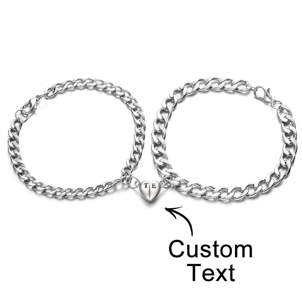Custom Engraved Magnetic Bracelet Set Heart Shaped Matching Bracelet For Couples - soufeelmy