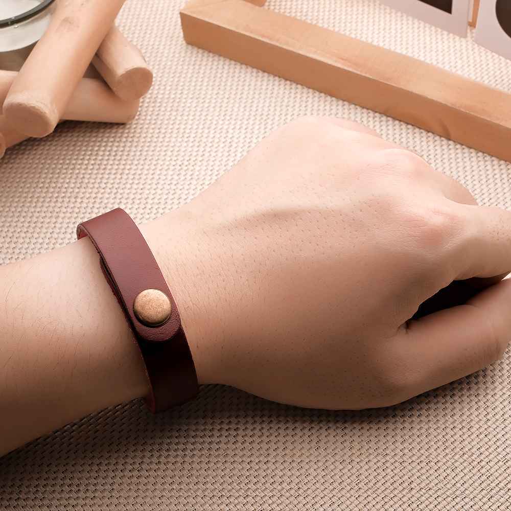 Engraved Leather Bracelet Personalized Vintage Simple Bracelet For Men - soufeelmy