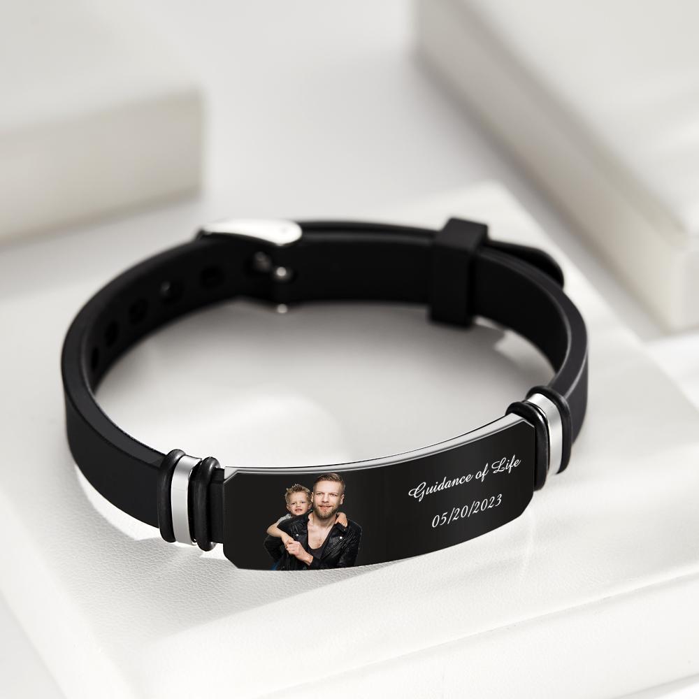 Custom Men's Photo Engraved Black Bracelet For Male Personalized Bracelet For Men Perfect Gift For Father's Day - soufeelmy