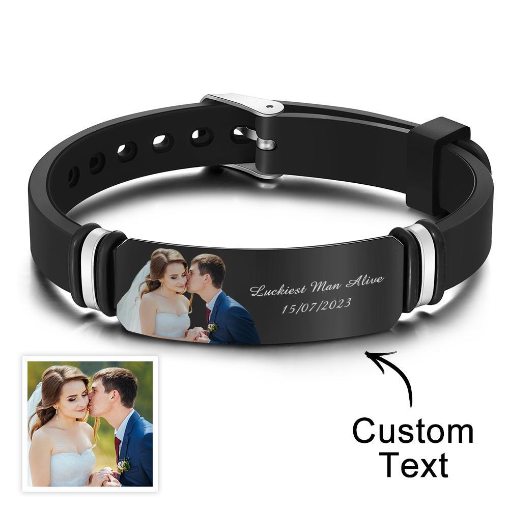 Custom Men's Photo Engraved Bracelet Wedding Gift For Anniversary Newly Married Couple Personalized Bracelet Black Filter And Color Printing Style - soufeelmy