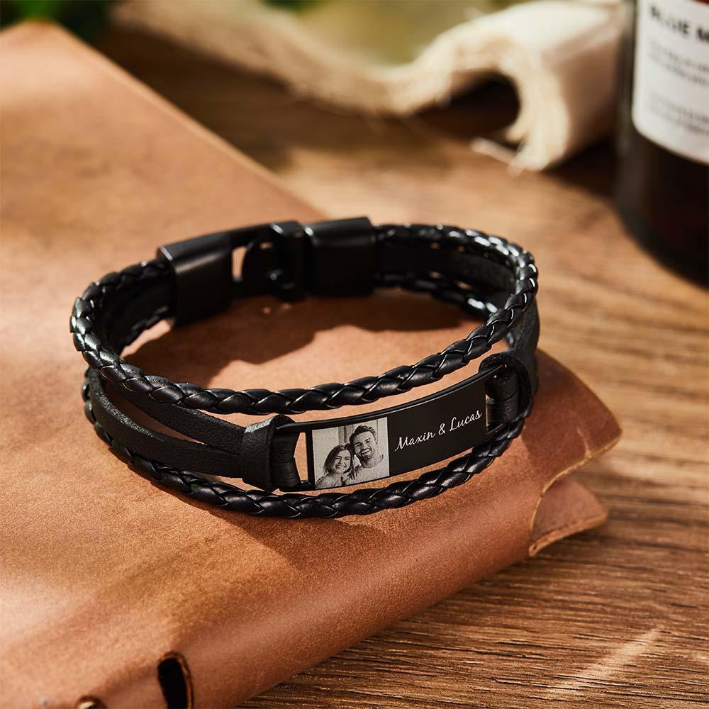 Personalized Mens Bracelets Leather Engraved Bracelet With Your Photo - soufeelmy