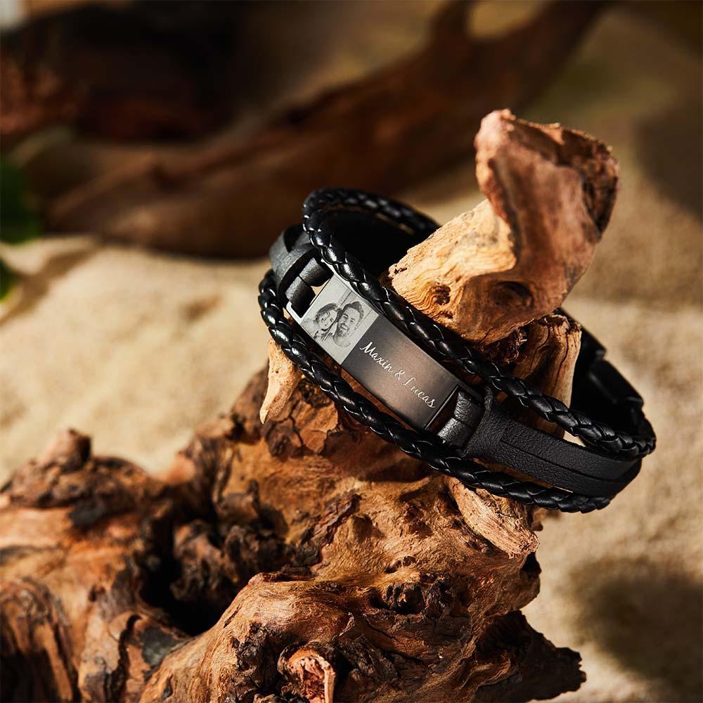 Personalized Mens Bracelets Leather Engraved Bracelet With Your Photo - soufeelmy
