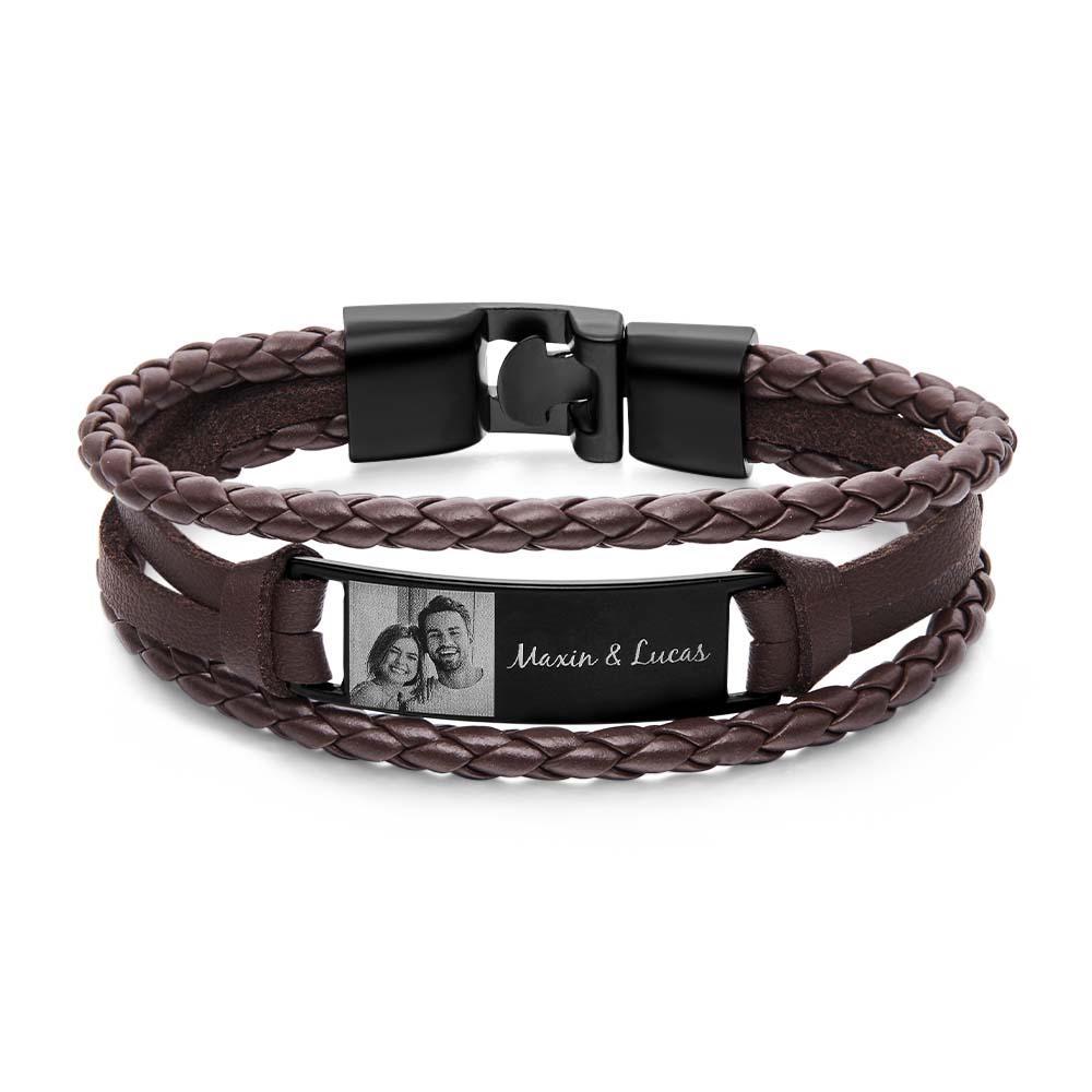 Personalized Mens Bracelets Leather Engraved Bracelet With Your Photo - soufeelmy