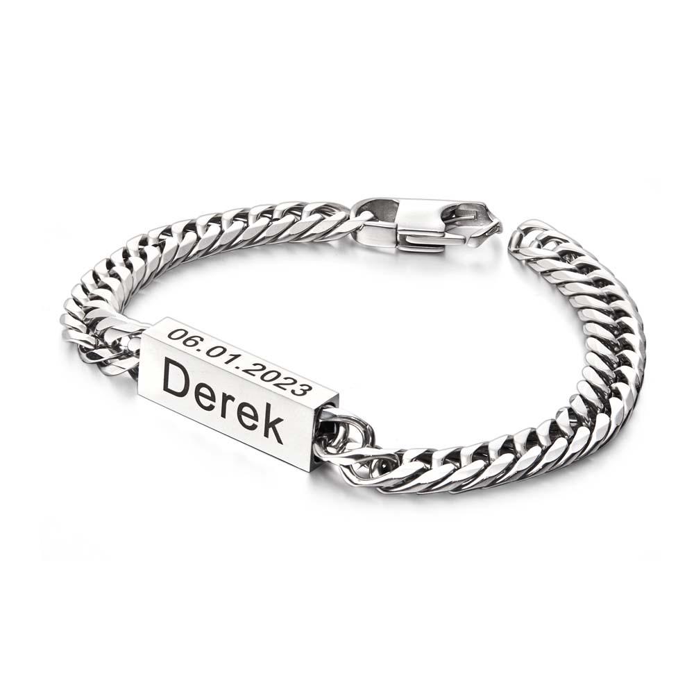 Custom Text Name Men's Bracelet Engraved Exquisite Bar Bracelet - soufeelmy