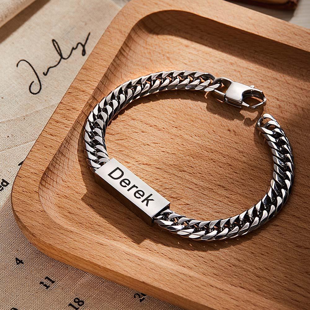 Custom Text Name Men's Bracelet Engraved Exquisite Bar Bracelet - soufeelmy