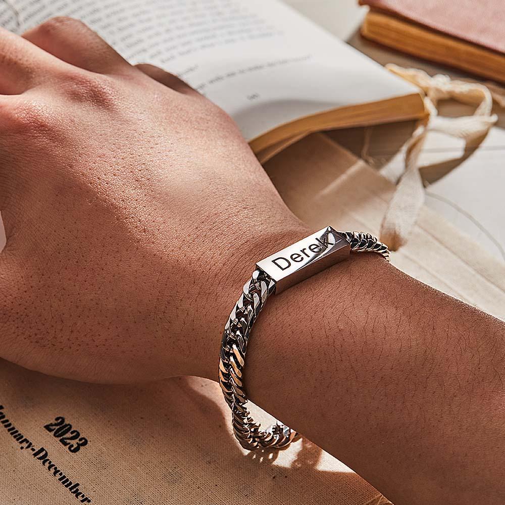 Custom Text Name Men's Bracelet Engraved Exquisite Bar Bracelet - soufeelmy