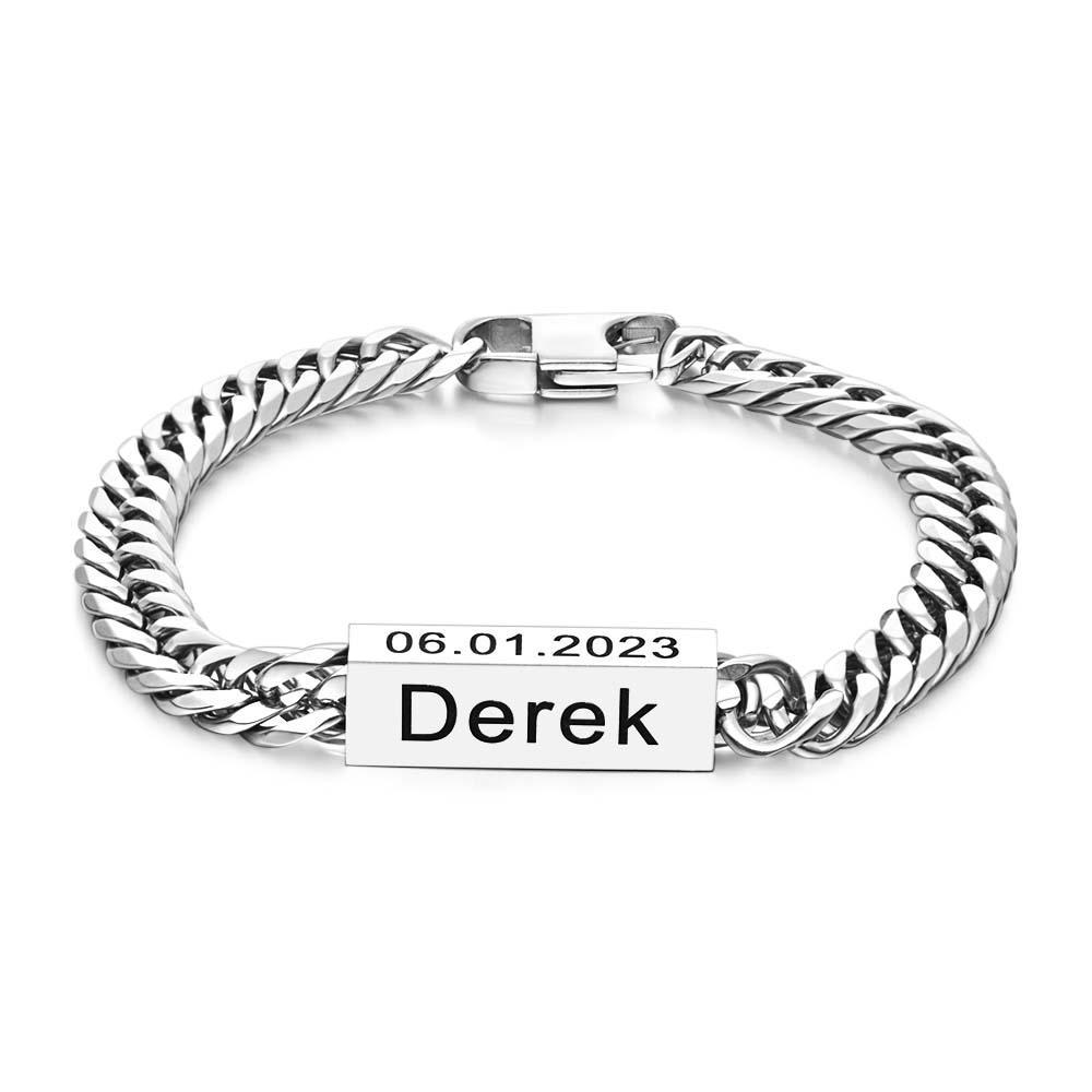 Custom Text Name Men's Bracelet Engraved Exquisite Bar Bracelet - soufeelmy
