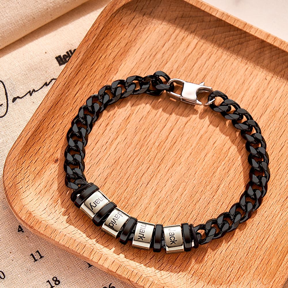 Personalized 1-6 Names Cuban Link Bracelet with Beads for Men Stainless Steel Custom Laser Engraved Jewelry