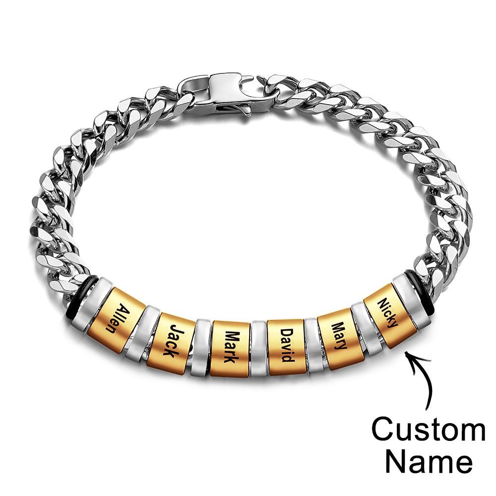 Custom Engraved Name Bracelet Women Men Silver Gold Stainless Steel Mothers Day Jewelry Fathers Day Gift - soufeelmy