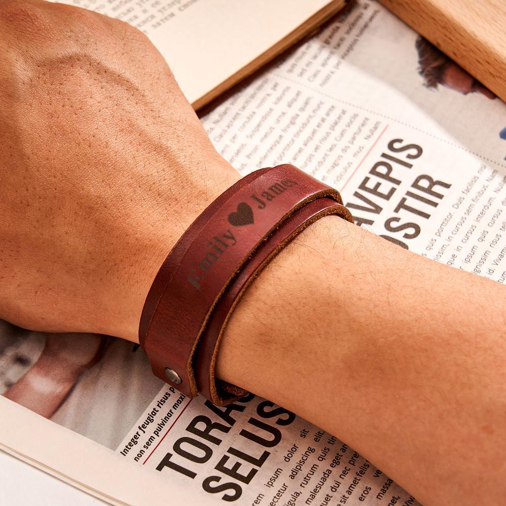 Personalized Leather Bracelet of Secret Message Text for Men Gift for Boyfriend - soufeelmy