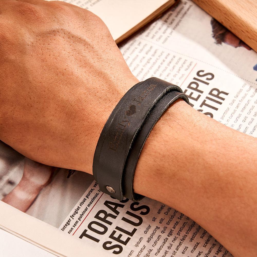 Personalized Leather Bracelet of Secret Message Text for Men Gift for Boyfriend - soufeelmy