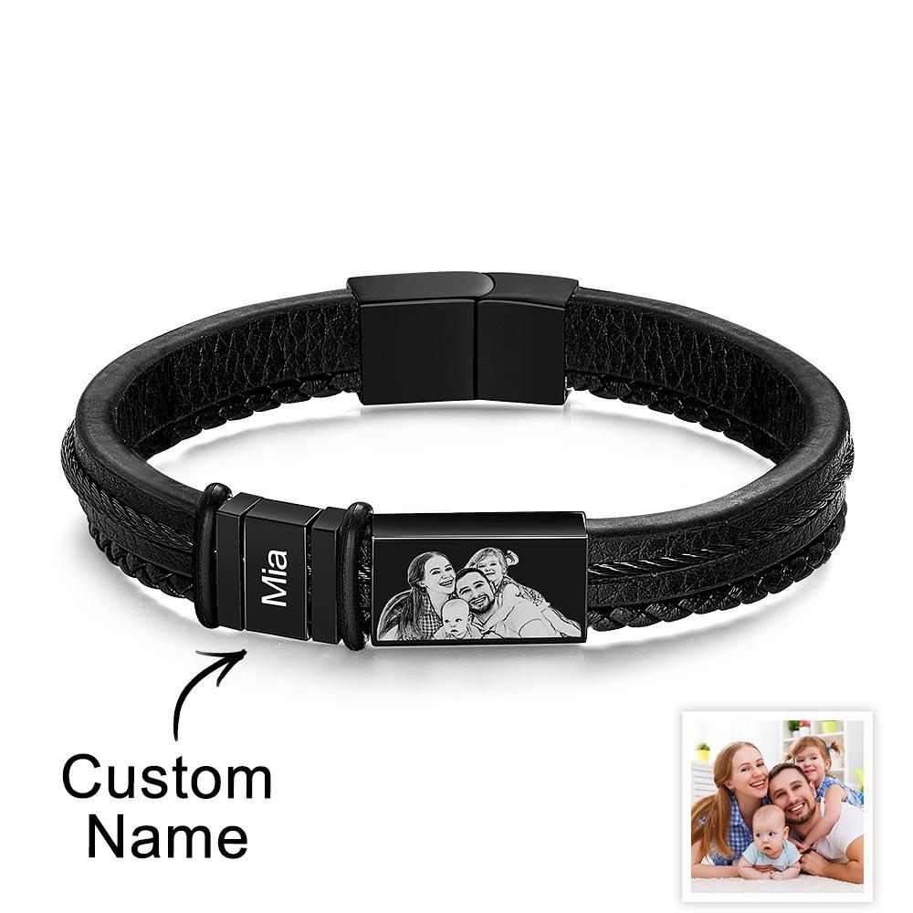 Personalized Bracelets Customized 1-6 Name Bracelets With Photo Souvenir Gift for Man - soufeelmy