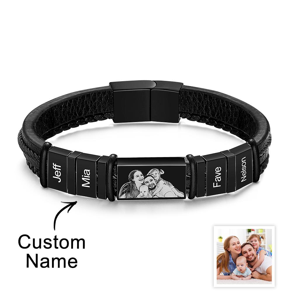 Personalized Bracelets Customized 1-6 Name Bracelets With Photo Souvenir Gift for Man - soufeelmy