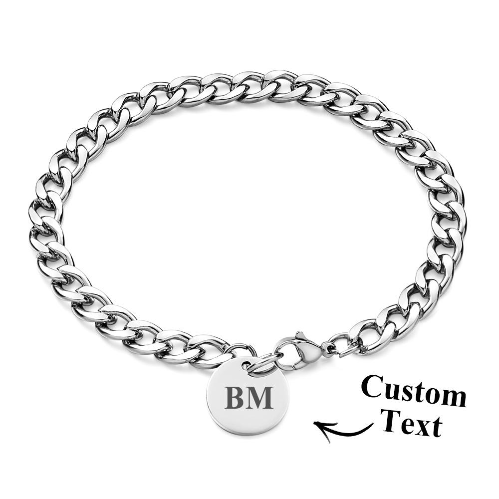 Engraved Initials Thick Cuban Chain Link Bracelet Stainless Steel Bracelet for Men - soufeelmy