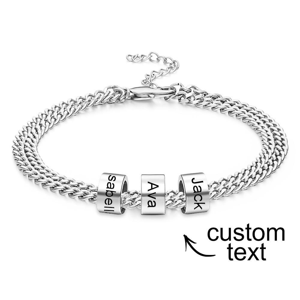 Personalized Men's 5 Names Beads Bracelet for Dad Custom Black Double Chain Two Layers Bracelet - soufeelmy
