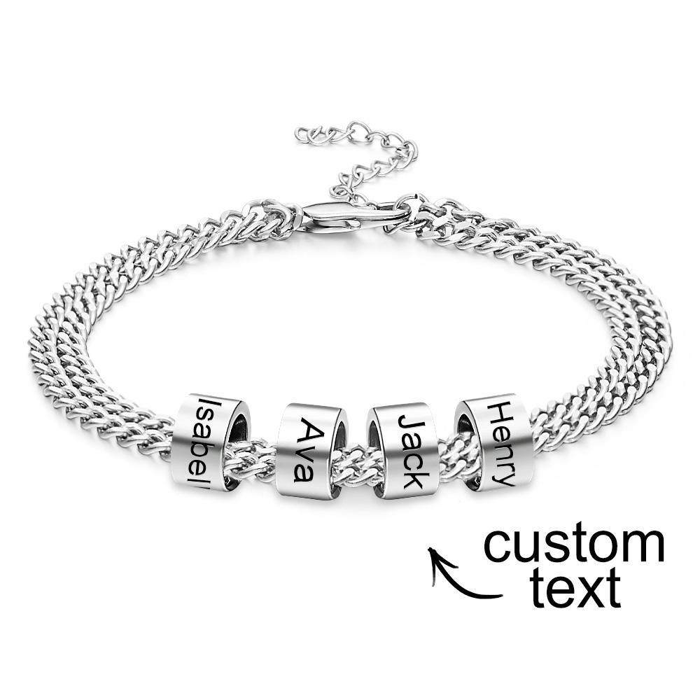 Personalized Men's 5 Names Beads Bracelet for Dad Custom Black Double Chain Two Layers Bracelet - soufeelmy