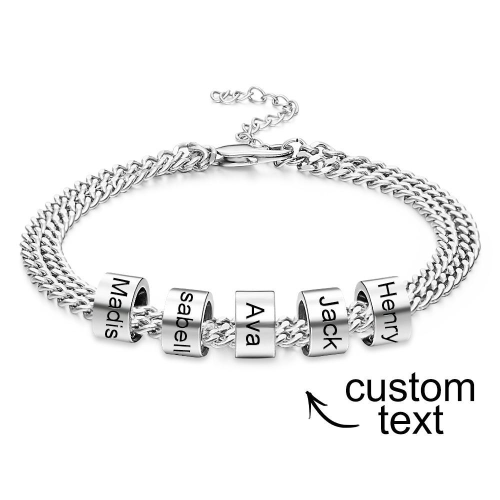 Personalized Men's 5 Names Beads Bracelet for Dad Custom Black Double Chain Two Layers Bracelet - soufeelmy