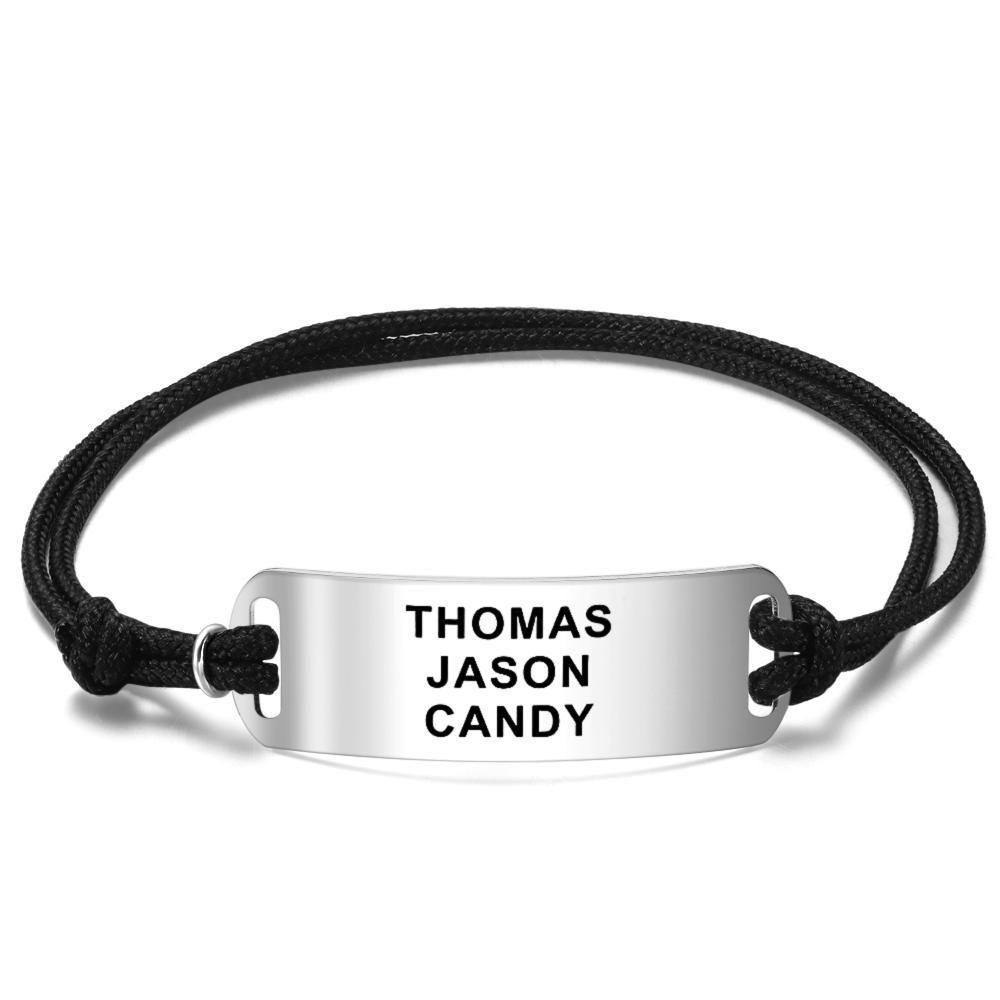 Men's Leather Bracelet Custom Men's Bracelet Engraved Bent card Bracelet Gift for Best Friend -Silver - soufeelus