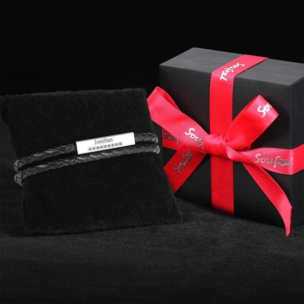 Men's Leather Bracelet Leather Wrap Bracelet, Name Bracelet Gift for Boyfriend - soufeelus