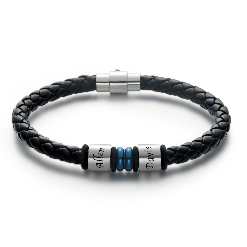 Men's Leather Bracelet Engraved Bracelet Name Bracelet Gift for Boyfriend 1-6 Charms - 