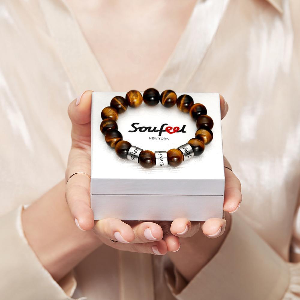 Men's Bracelet Personalized Names Men Bracelet with Engrave Beads Bracelets for Boyfriend Dad Gifts 1-6 Charms - 