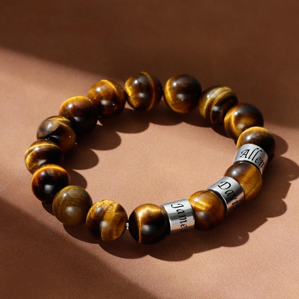 Men's Bracelet Personalized Names Men Bracelet with Engrave Beads Bracelets for Boyfriend Dad Gifts 1-6 Charms - 