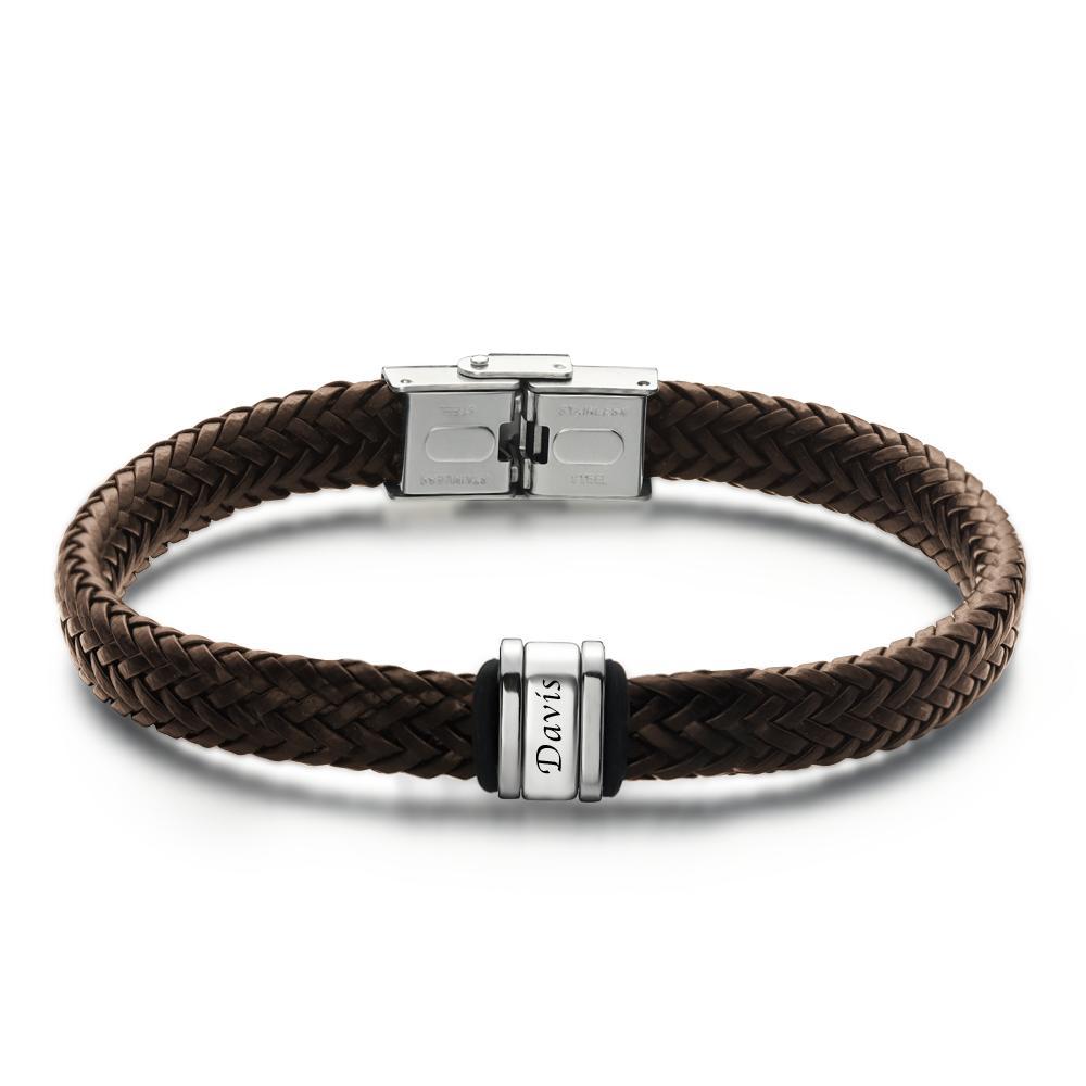 Personalized Bracelet for Men, Custom Gift for Dad Kids Name Bracelet Brown Leather 1-6 Charms - 