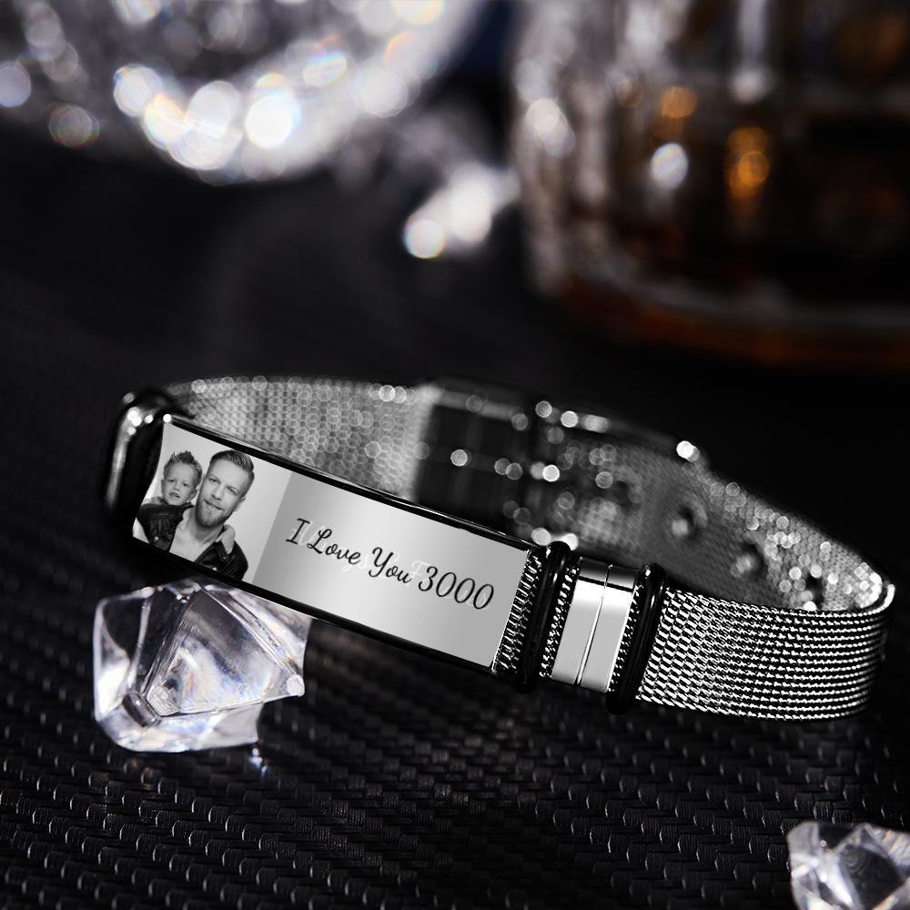 I Love You 3000 Custom Stainless Steel Bracelet With Photo And Words Best Gifts for Men On Christmas' Day