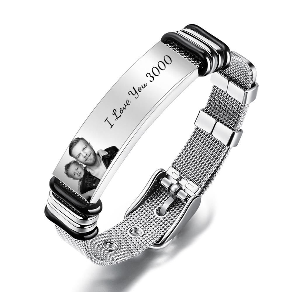 I Love You 3000 Custom Stainless Steel Bracelet With Photo And Words Best Gifts for Men On Christmas' Day